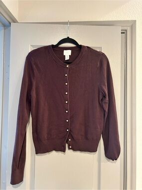 H&M Women's Gold Pearl-Button Cardigan Sweater - Plum
